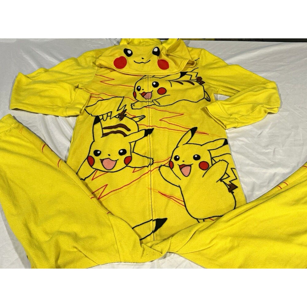 Pokémon Pikachu Yellow Fleece Hooded Zip One-Piece Pajamas Boys 14/16